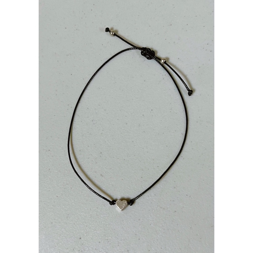 Black Silver Heart Charm String Bracelet Jewelry 🖤 #silver #heart #jewelry